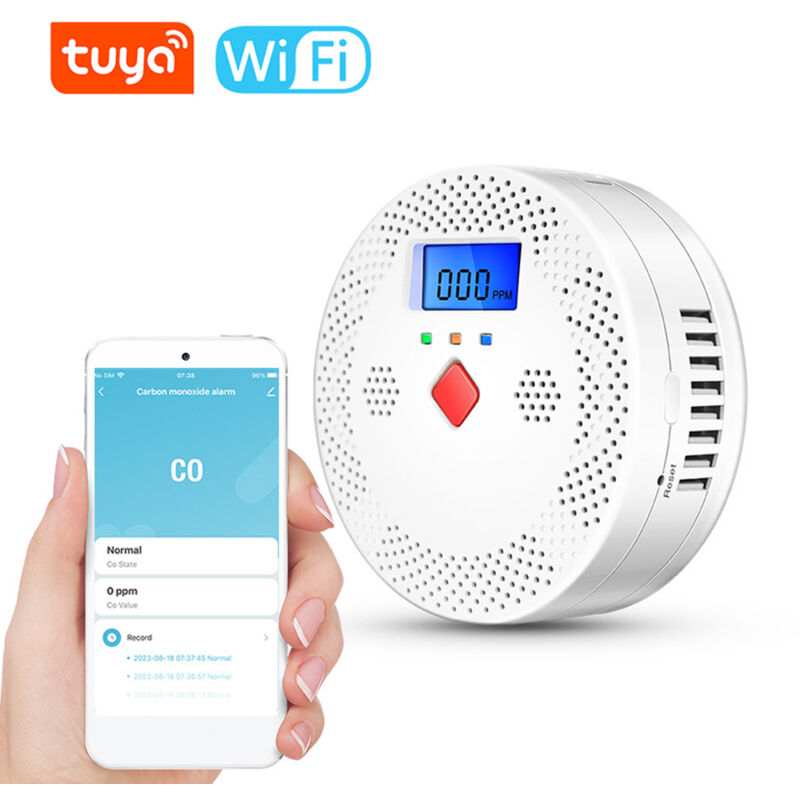 Amxcnoy Tuya Wifi Tragbarer Elektrochemischer Co-tester, Kohlenmonoxid-detektor Mit Lcd-bildschirm, Akustischem Und Optischem Alarm, Warnung Bei Niedrigem Batteriestand,