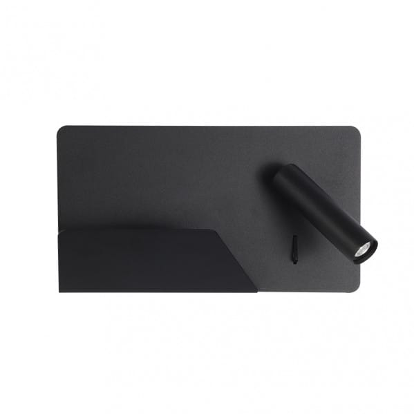 Fabrilamp - Wandleuchte 3w 4000k Miguel Angel Dcho Schwarz Mit Usb Und Ablage 150lm 16x28x12 Cm Verstellbar