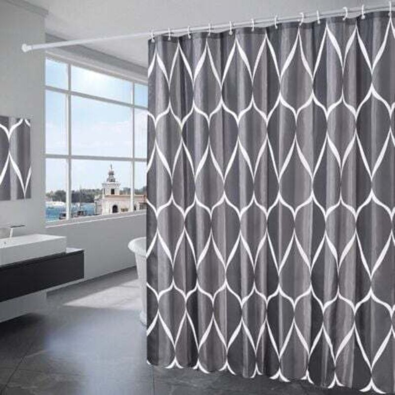 Duschvorhang 180x200cm Polyester Wasserdicht Maschinenwaschbar Stoff Badezimmer-vorhang Mit 12 Haken Schwarz