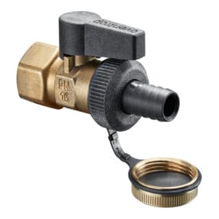 Oventrop Optiflex Kugelhahn Dn 15 1/2" Innengewinde Mit Schlauchverschraubung Und Verschlusskappe, Messing