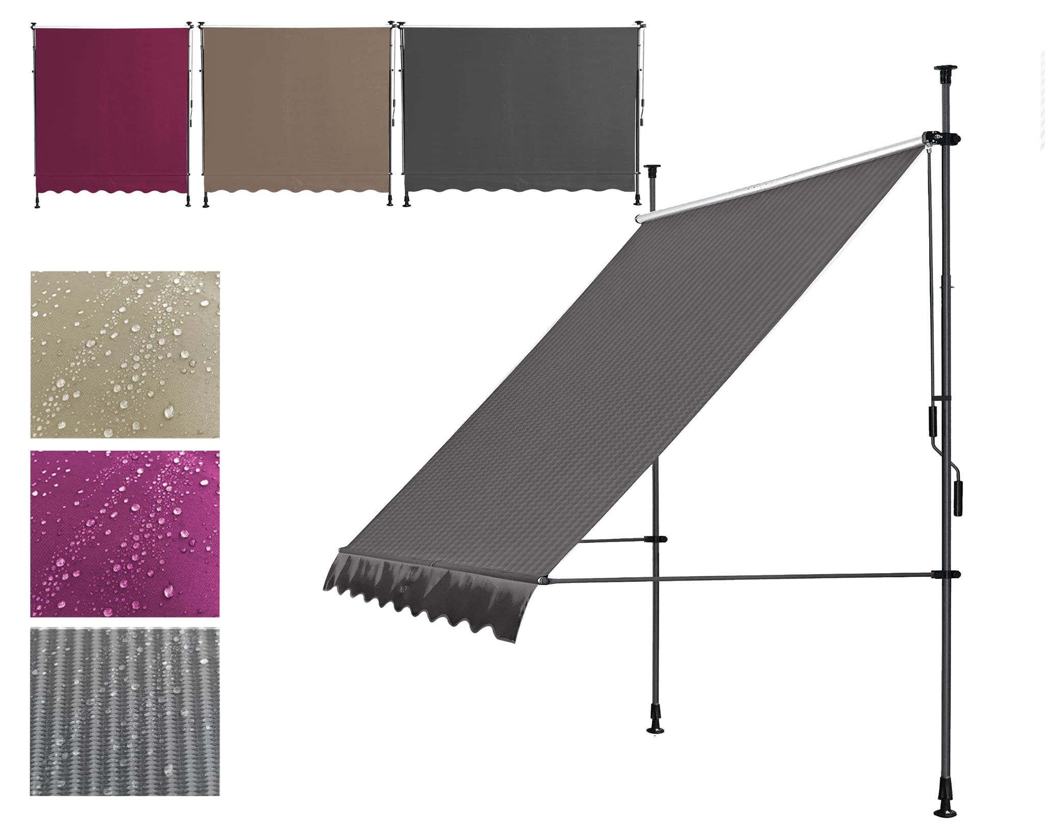 2 Stück Klemmmarkise 250x130cm Bordeaux Balkonmarkise Sonnenschutz Terrassenüberdachung Höhenverstellbar Von 200-290cm Markise Balkon Ohne Bohren