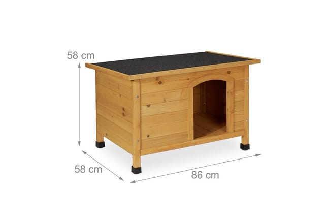 Relaxdays - Hundehütte, Hxbxt: 58 X 86 X 58 Cm, Wetterfestes Hundehaus, Holz, Dachpappe, Hundevilla Outdoor, Natur/schwarz