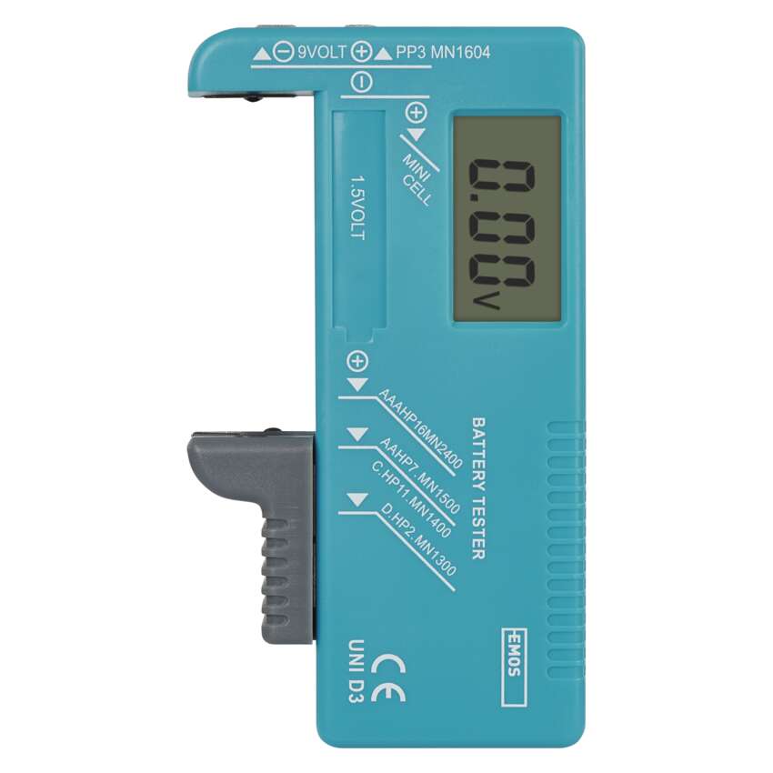 Emos Uni Batterietester, Akkutester, Batterieprüfergerät, Digital Mit Lcd Display, Für Aa, Aaa, C, D, 9 V, Knopfzellenbatterien, N0322
