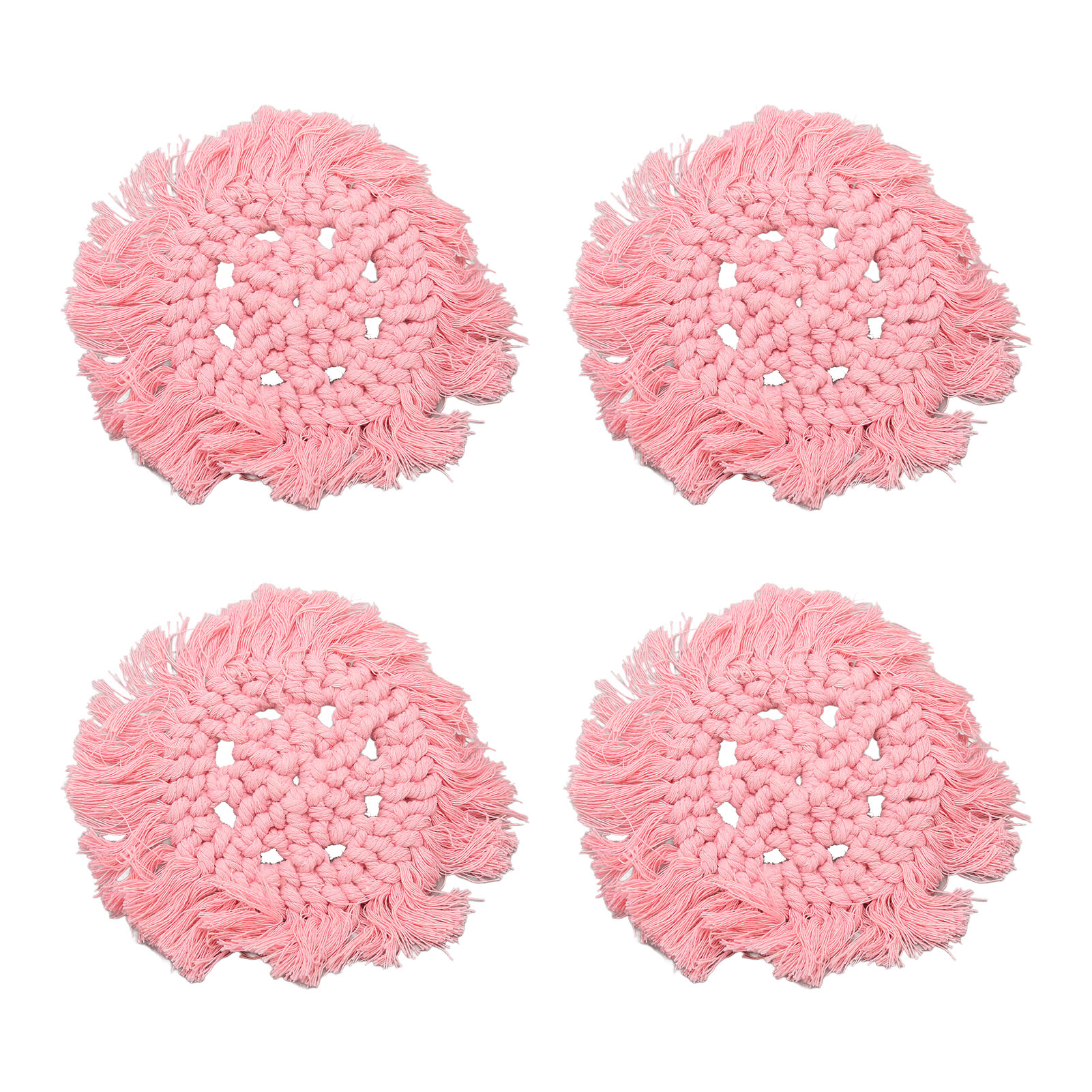 4-teiliges Set Gewebter Baumwolluntersetzer Mit Fransen, Schlicht Rund, Elegant Für Selbstgemachte Lippenstiftbehälter, Rosa