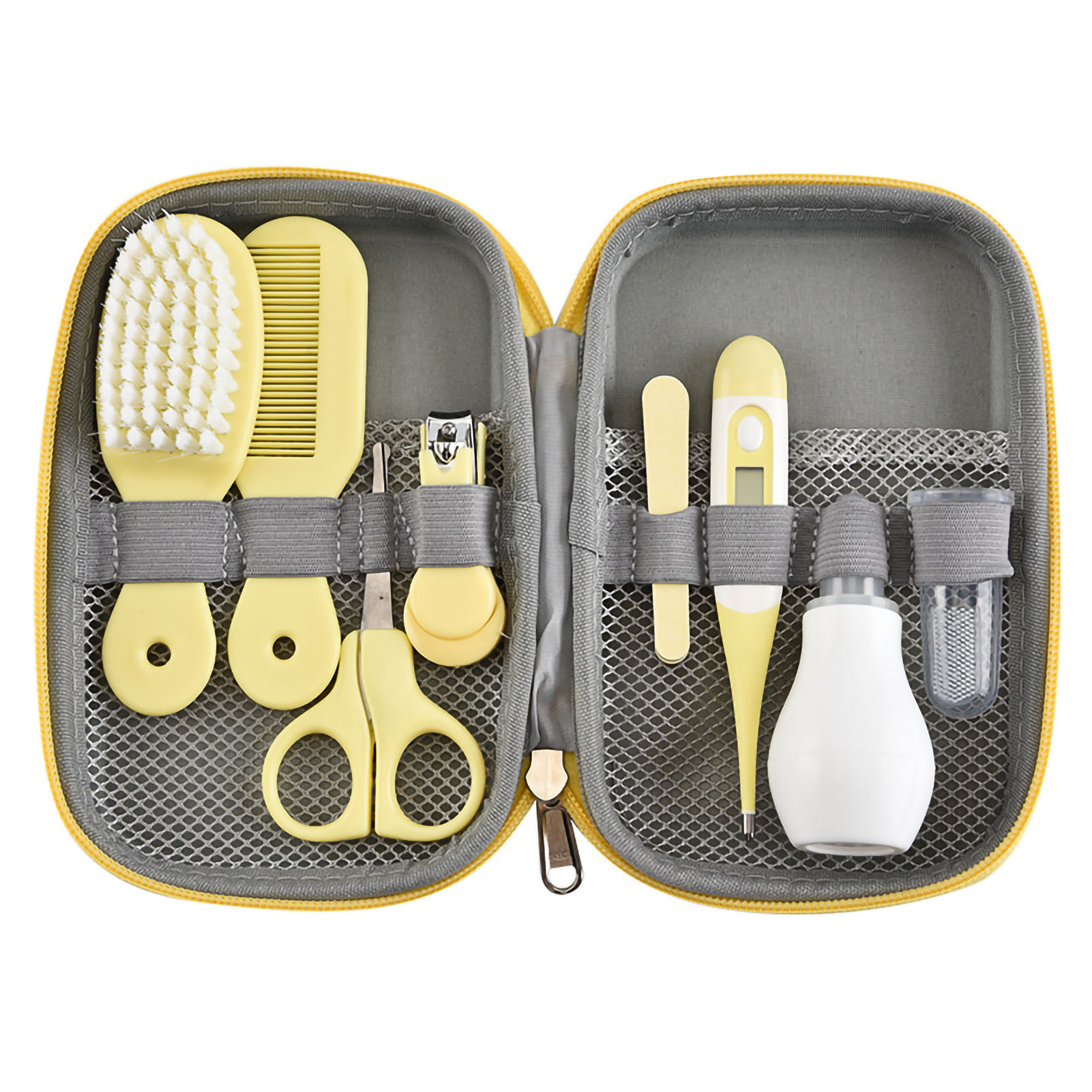 Babypflegeset Mit Haarbürste, Nagelknipser, Nasenreiniger, Fingerzahnbürste Und Schere – Neugeborenenpflege Für Jungen Und Mädchen, Gelb