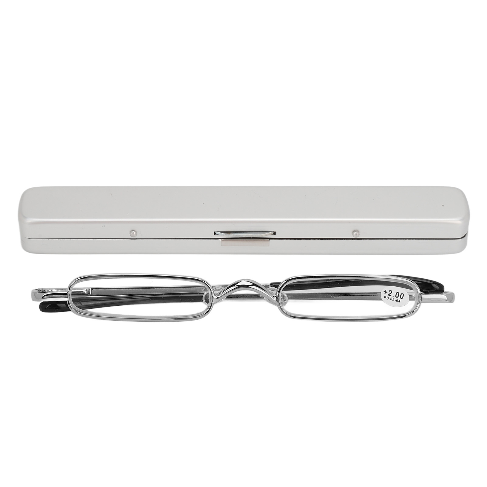 Dünne Und Leichte Lesebrille Aus Edelstahl, Tragbar Und Kompakt Mit Etui, Für Ältere Damen Und Herren, +200, Silber.