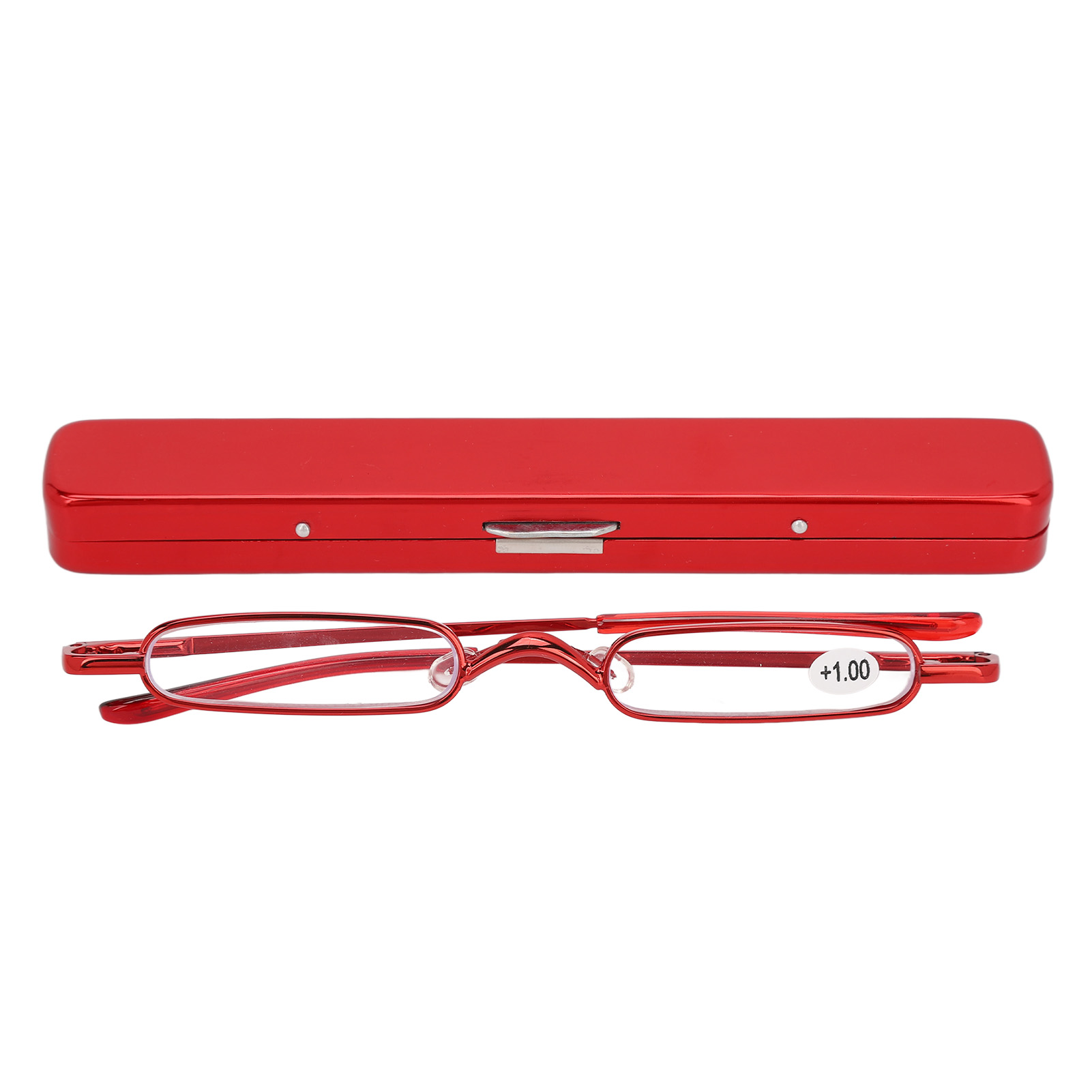 Schlanke Und Leichte Tragbare Lesebrille Aus Edelstahl Für Damen Und Herren, Mit Etui, +100 Dioptrien, Rot