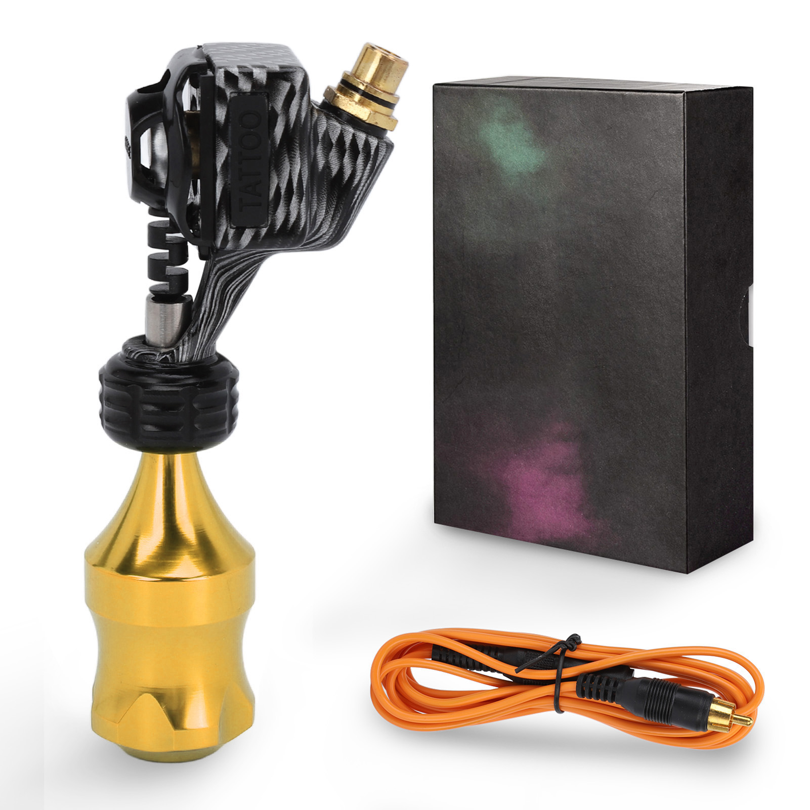 Tätowiermaschine Mit Rotationsfunktion Und Rca-schnittstelle, Motor Aus Galvanisierter Legierung, Elektrometallischer Tätowierstift Mit Schwarz-goldenem Clip-lanyard