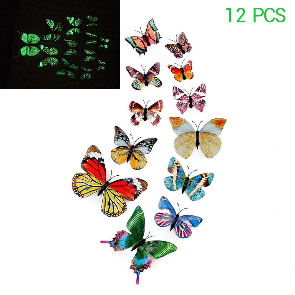 12 Leuchtende 3d-schmetterlings-kühlschrankmagnete, Magnetisch Und Im Dunkeln Leuchtend, Für Selbstgemachte Wanddekoration