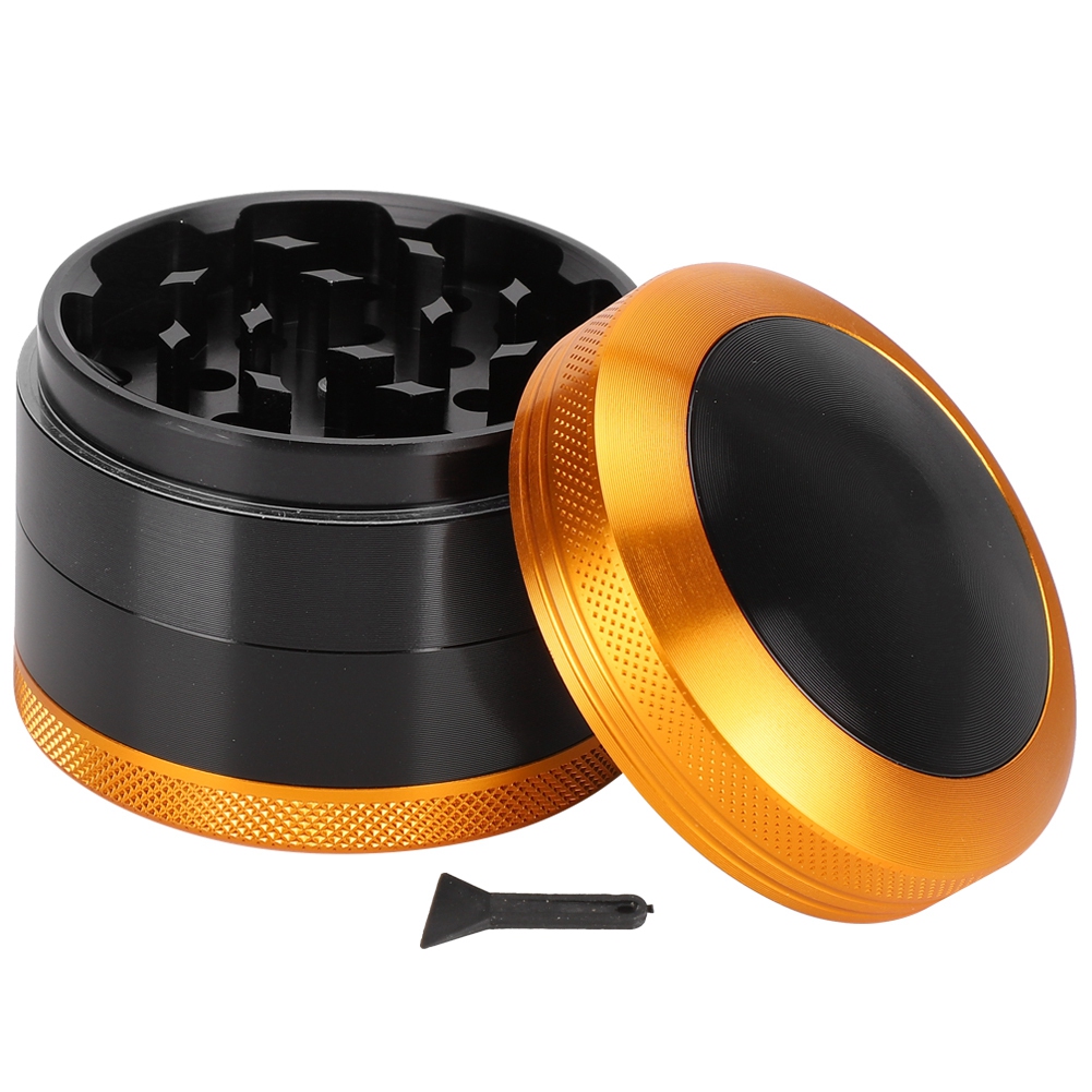 4-lagige Gewürzmühle Aus Aluminiumlegierung, 63 Mm, Tabakmühle Mit Goldenen, Flachen Zähnen Für Raucher