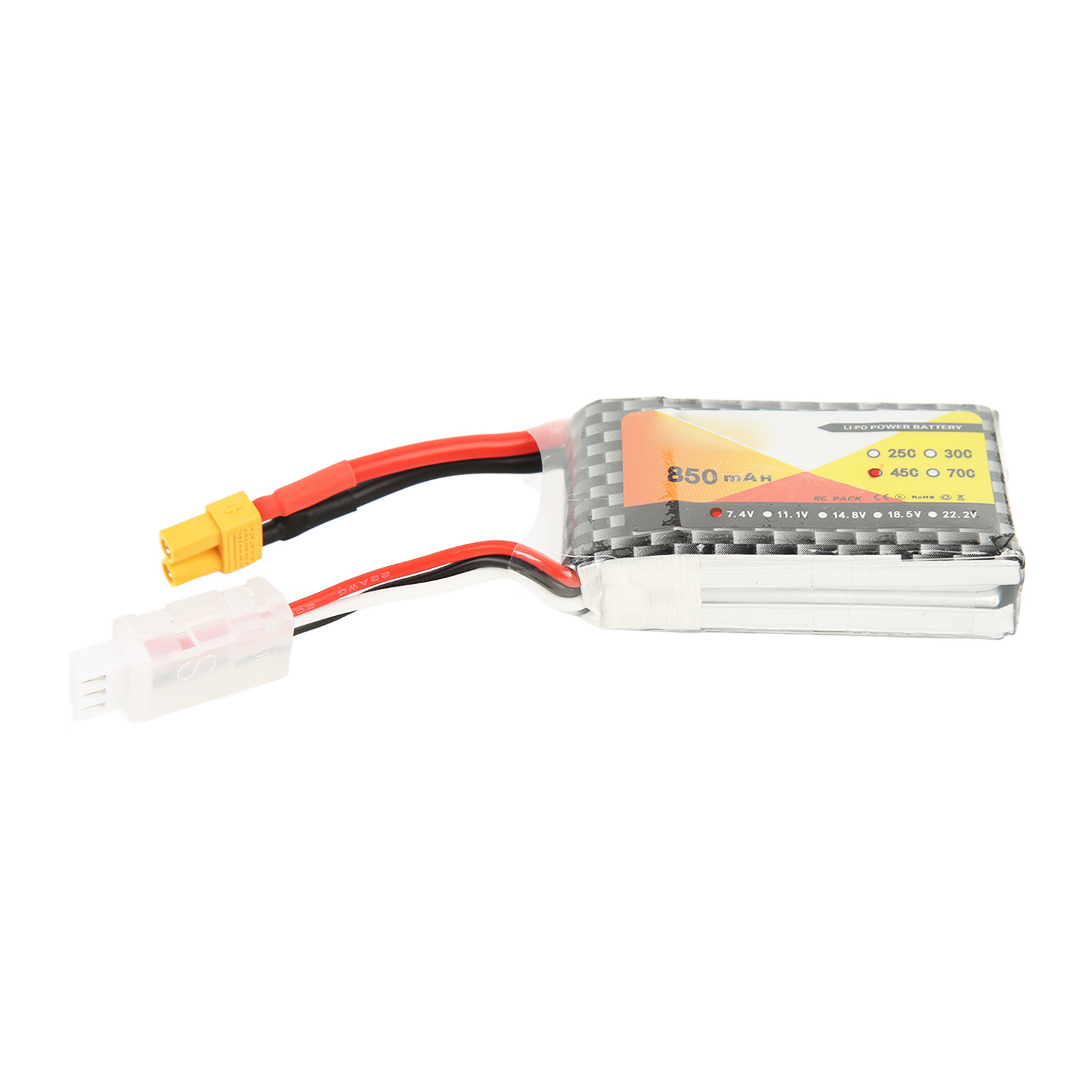 7,4 V 850 Mah 45c 2s Lipo-akku Mit Xt30-anschluss Für Fpv-drohnen, Rc-autos Und Quadcopter