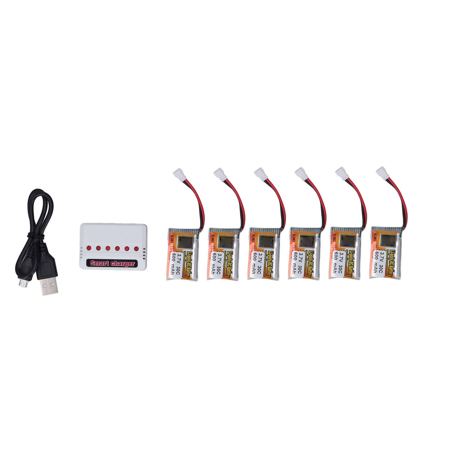 6-teiliger 1s 30c 600mah 3,7v Lipo-akku Mit Xh2.54-anschluss, Weiß, Und Ladegerät Für Rc-autos/drohnen