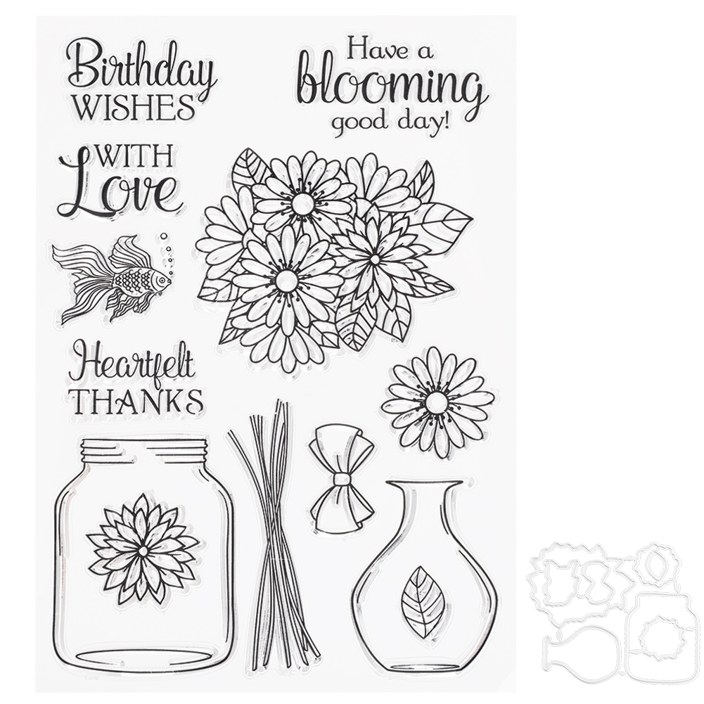 Selbstgemachter Transparenter Gummistempel, Blumenvasen-design, Mit Stanzvorlage Für Scrapbooking-alben.