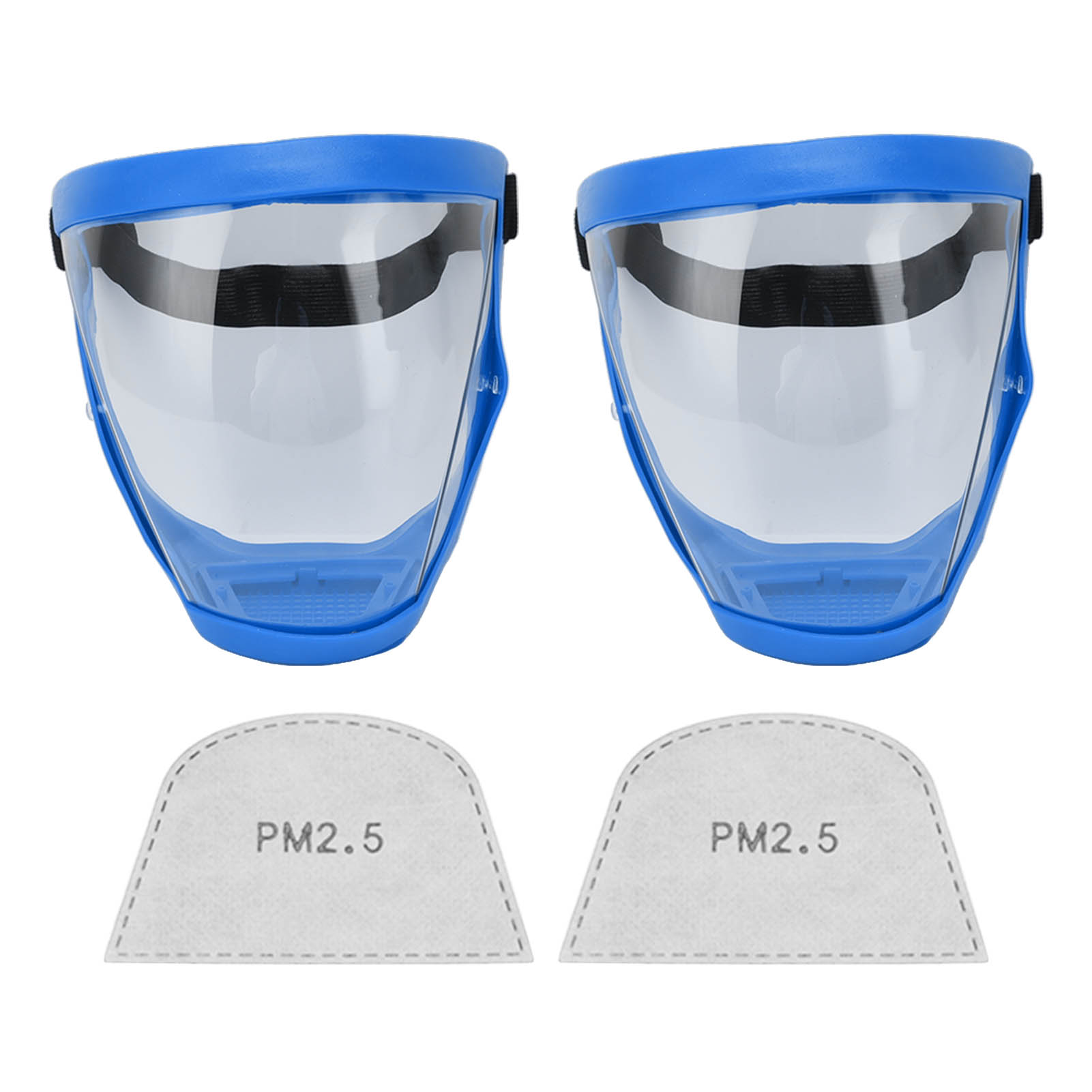 2-teiliges Set Wiederverwendbarer Gesichtsmasken Mit Gummibändern Und Baumwollfiltern, Transparent, Für Erwachsene, Blau Und Weiß