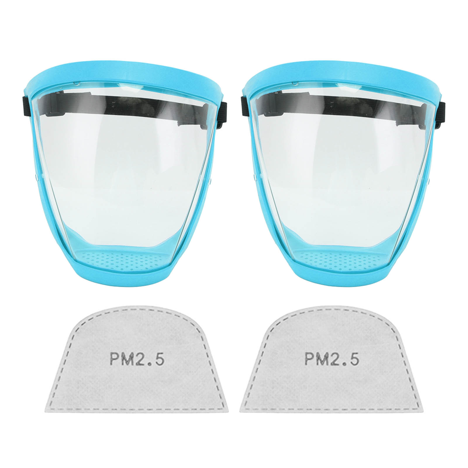 2er-pack Wiederverwendbare, Transparente Schutzmasken Mit Gummiband Und Baumwollfiltern, Seeblau Für Kinder