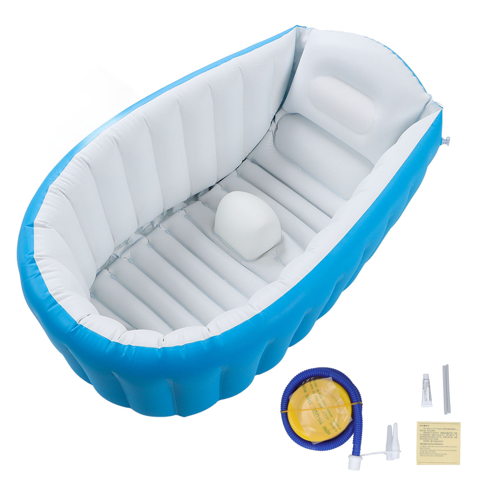 Aufblasbare Babybadewanne Mit Luftpumpe, Rutschfestem Boden Und Wasserstandsanzeige – Tragbar Und Faltbar Fürs Badezimmer, Blau