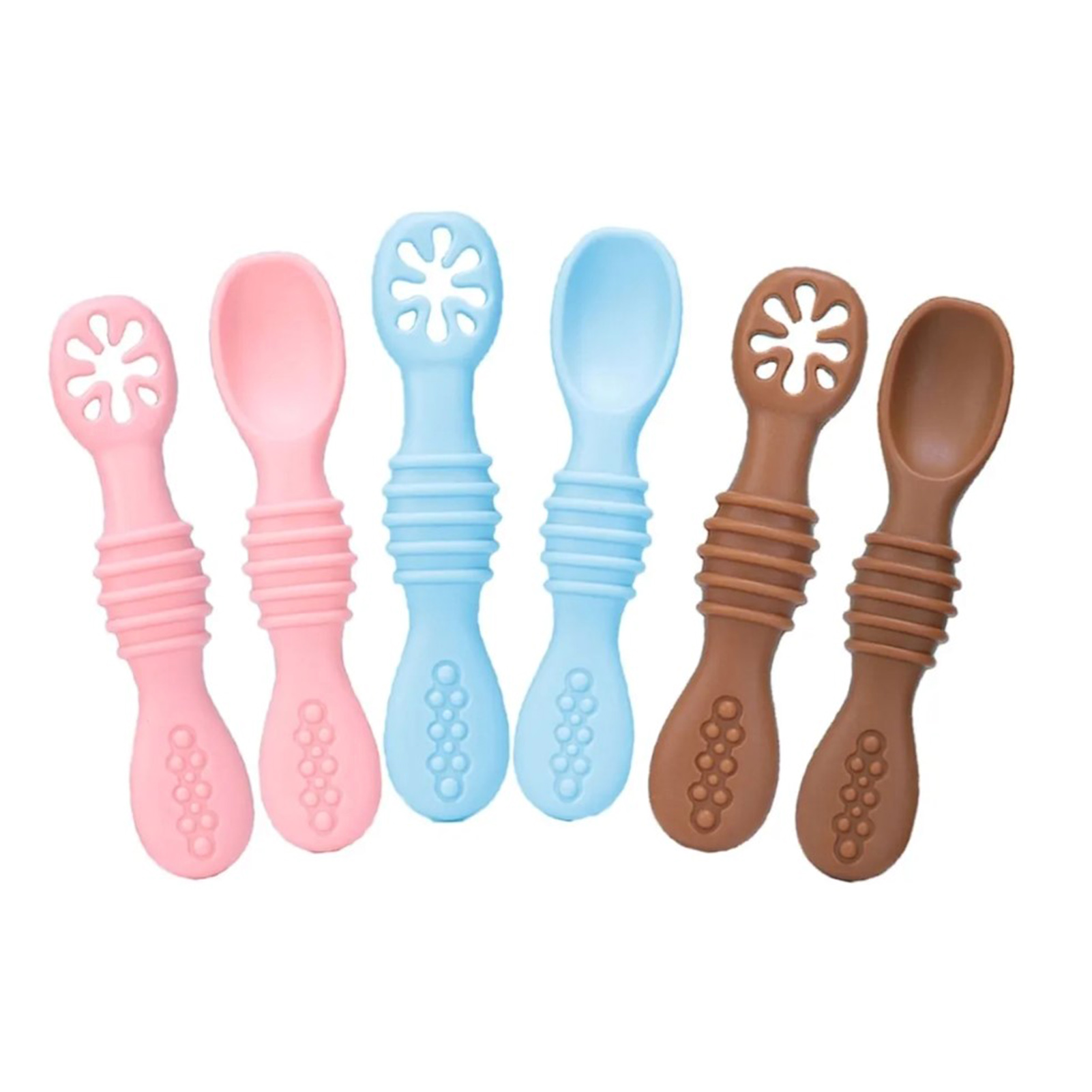 6-teiliges Babylöffel-set Aus Weichem Silikon, Bpa-frei, Ergonomisches Design Für Säuglinge, Himmelblau, Zartrosa, Braun
