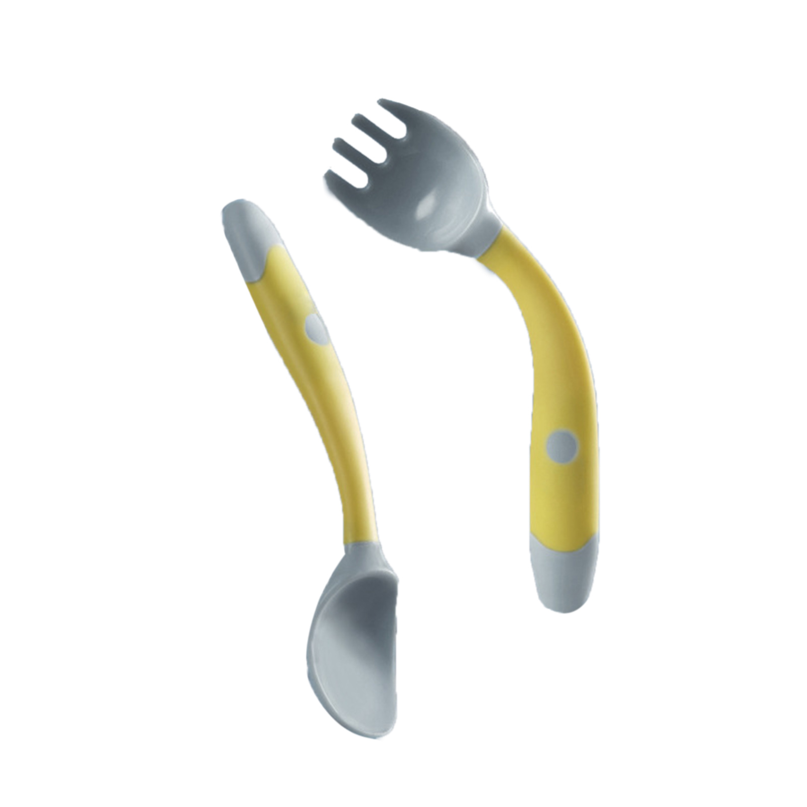 Baby-besteckset Mit Gabel Und Löffel – Weiche, Gebogene Griffe Aus Polypropylen – Übungsbesteck Für Kleinkinder Zum Selbstständigen Essen – Gelb