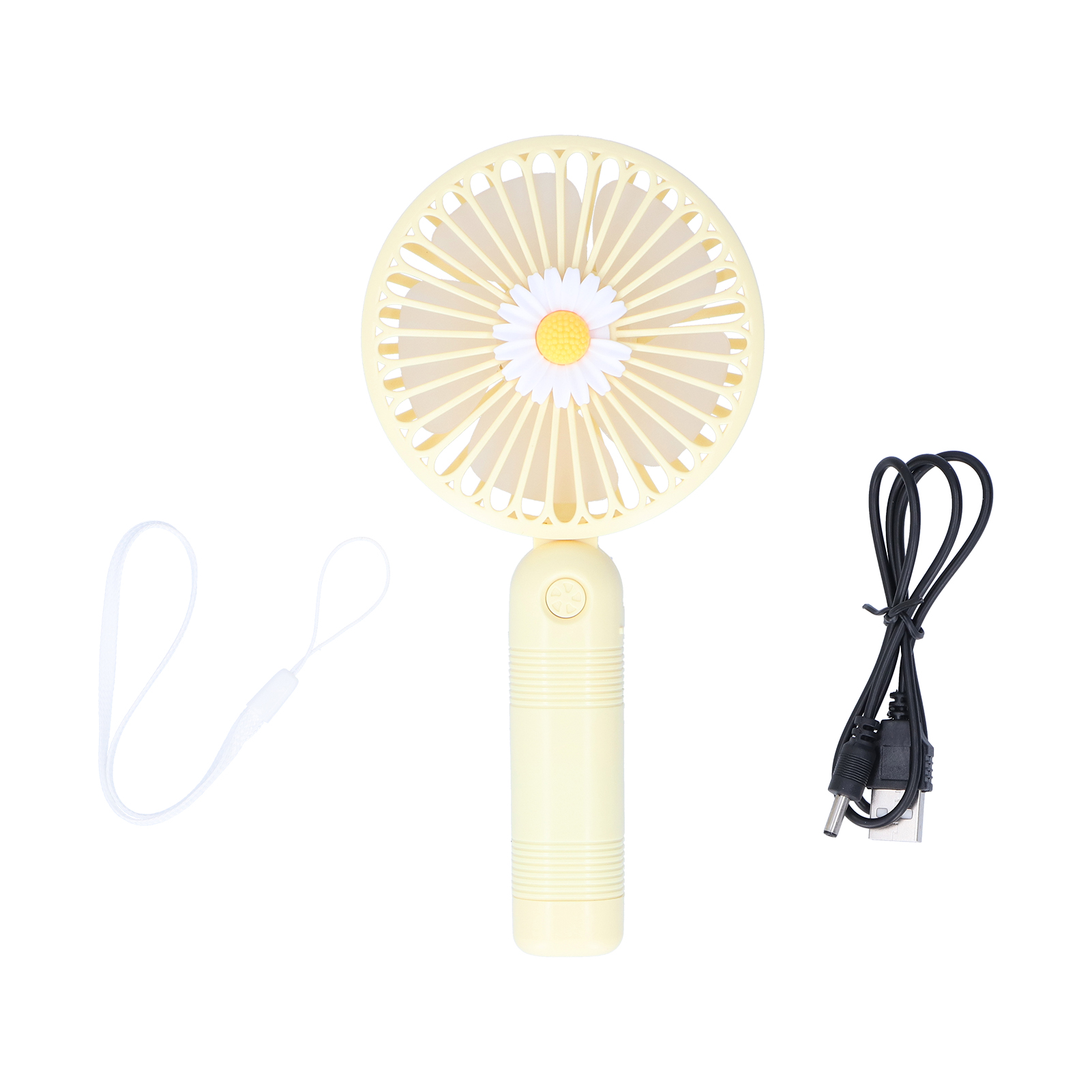 Niedlicher, Wiederaufladbarer Taschenventilator Mit Blumenmuster, Tragbar Und Faltbar Für Zuhause, Büro Und Reisen – Gelb