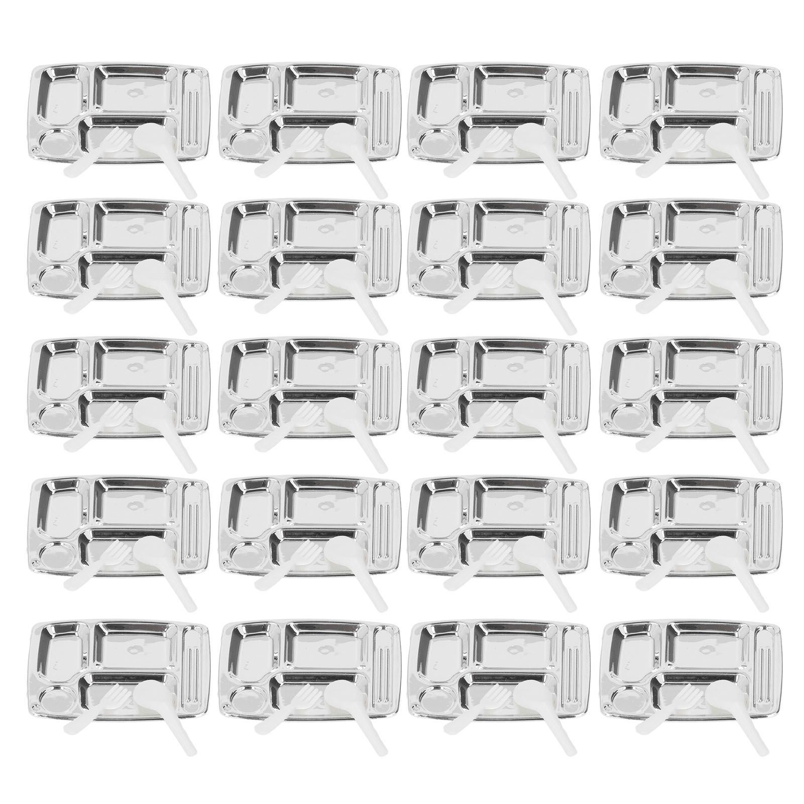 20 Sets Mini-esstabletts Mit Fächern Aus Silberfarbenem Kunstharz, Inklusive Löffel Und Gabel, Für Puppenhäuser Im Maßstab 1:12 Und 1:6