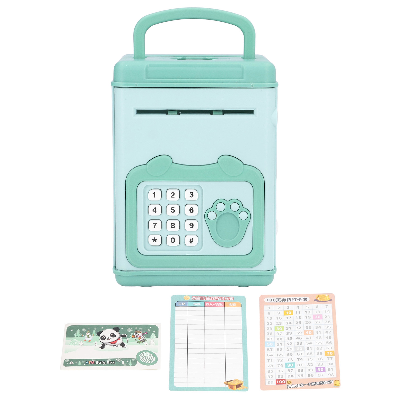 Elektronischer Tresor Für Kinder Mit Fingerabdruck- Und Geheimcodefunktion, Interaktives Sparschwein Mit Musik Und Automatischem Geldschein-durchlauf, Grün.