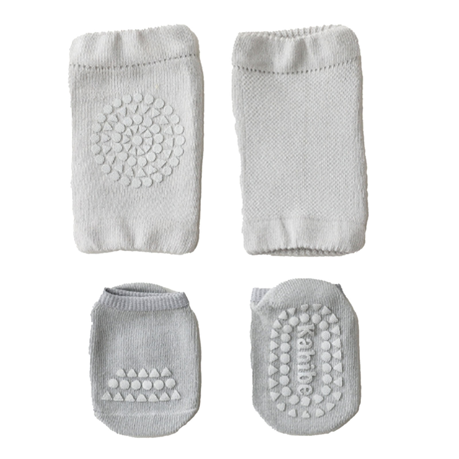 Baby-knieschoner Mit Anti-rutsch-beschichtung Und Klebepunkten – Socken Aus Gekämmter Baumwolle, Größe M, Hellgrau