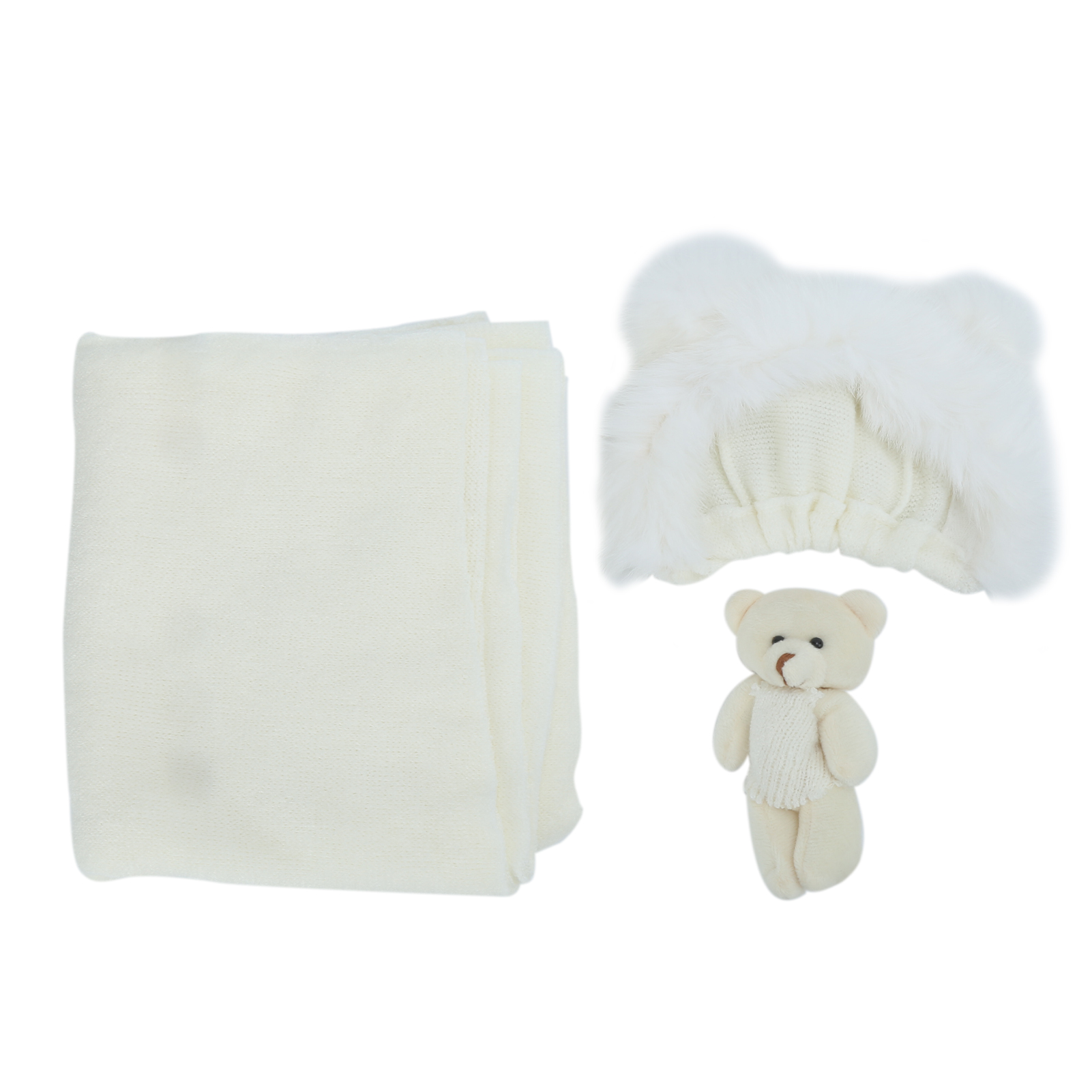 Neugeborenen-bärenmütze Mit Windeln Und Puppe – Weiche Und Bequeme Baby-foto-requisiten
