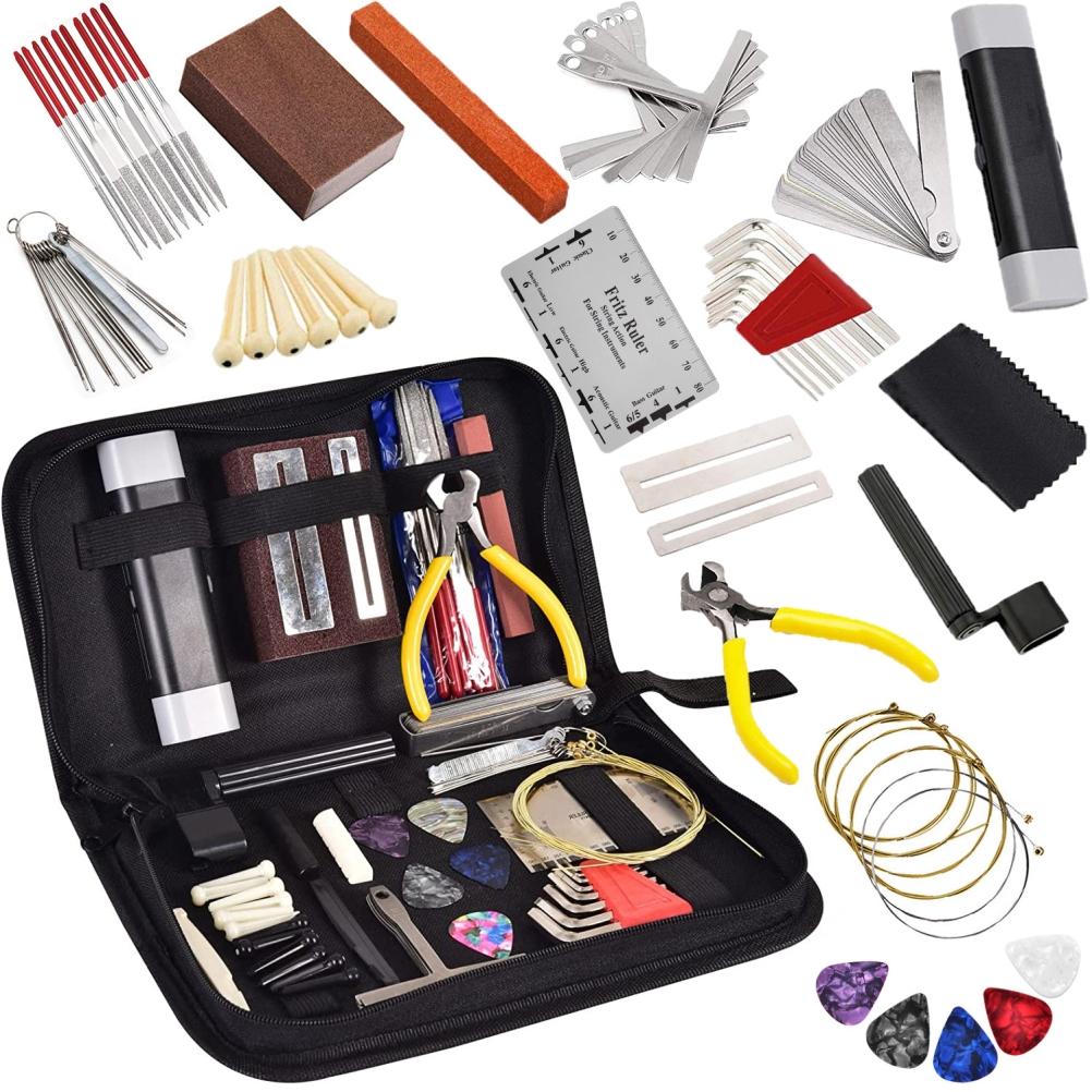 72-teiliges Gitarrenpflege-werkzeugset Mit Tragetasche, Saitenhalter Und Stimmmesser