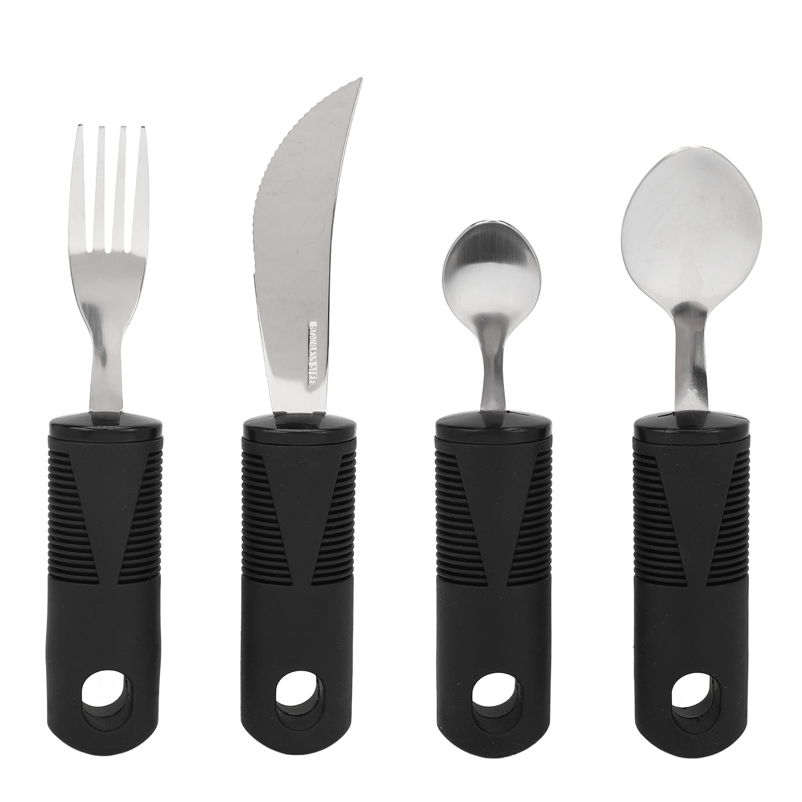 4-teiliges Besteckset, Geeignet Für Senioren, Löffel, Gabel Und Messer Aus Edelstahl Mit Rutschfestem Griff, Ideal Bei Arthritis Und Parkinson.