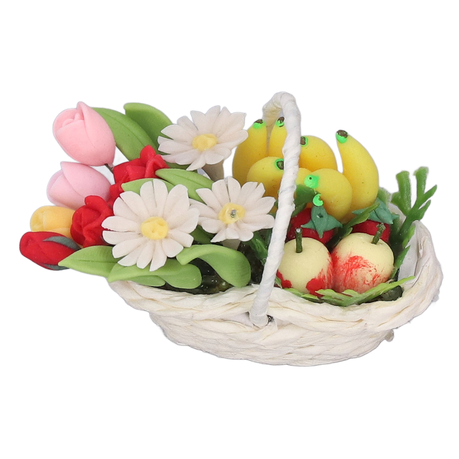 Miniatur-blumenkorb Im Maßstab 1:12 Für Diy-puppenhausdekorationen Mit Künstlichen Blumen