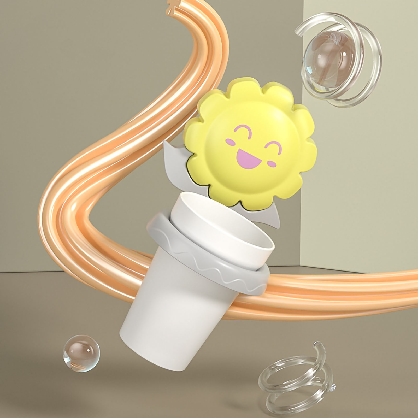 Wandmontierter, Sonnenblumenförmiger Zahnbürstenhalter Für Kinder – Zahnbürstenhalter Und Bunter Becher Fürs Badezimmer