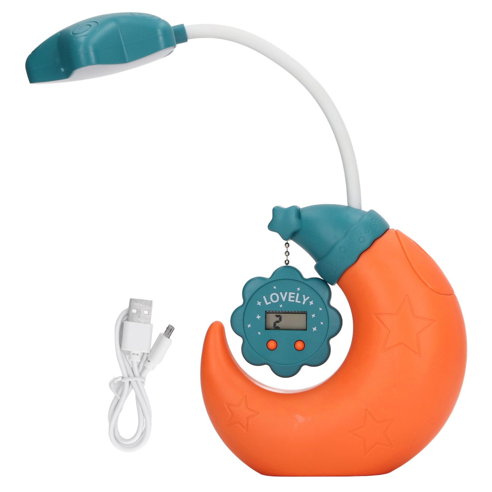 Multifunktionale Schreibtischlampe Mit Stifthalter, Spiegel, Digitaluhr Und Usb-ladeanschluss, Verspieltes Design Für Kinder – Orange
