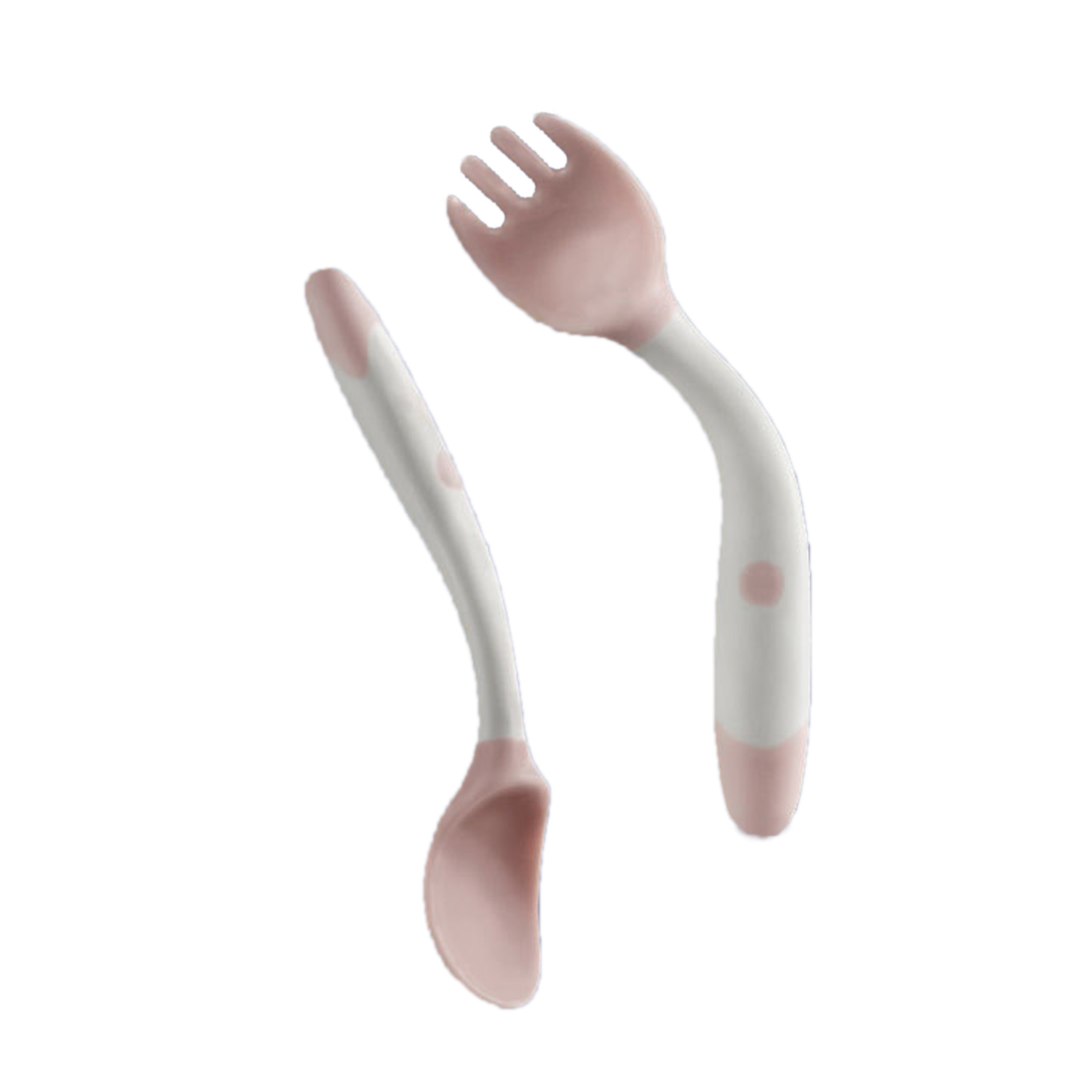 Babybesteck-set Mit Gabel Und Löffel, Weichen, Gebogenen Griffen Aus Polypropylen – Rosa Lernset Für Kleinkinder