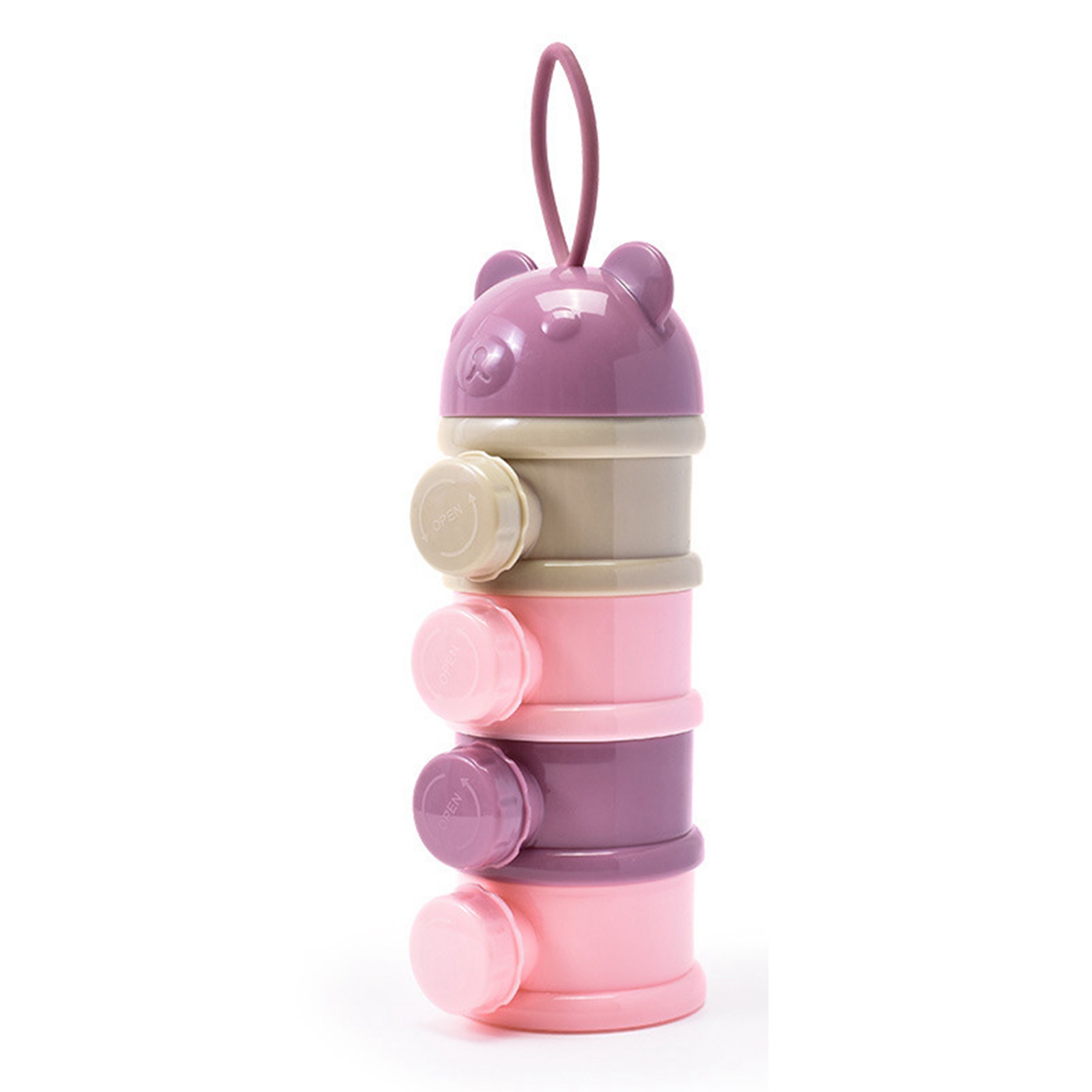 Tragbarer 4-schicht-milchpulverspender, Großes Fassungsvermögen, Seitliche Öffnung, Für Babynahrung, Geruchlos, Lila