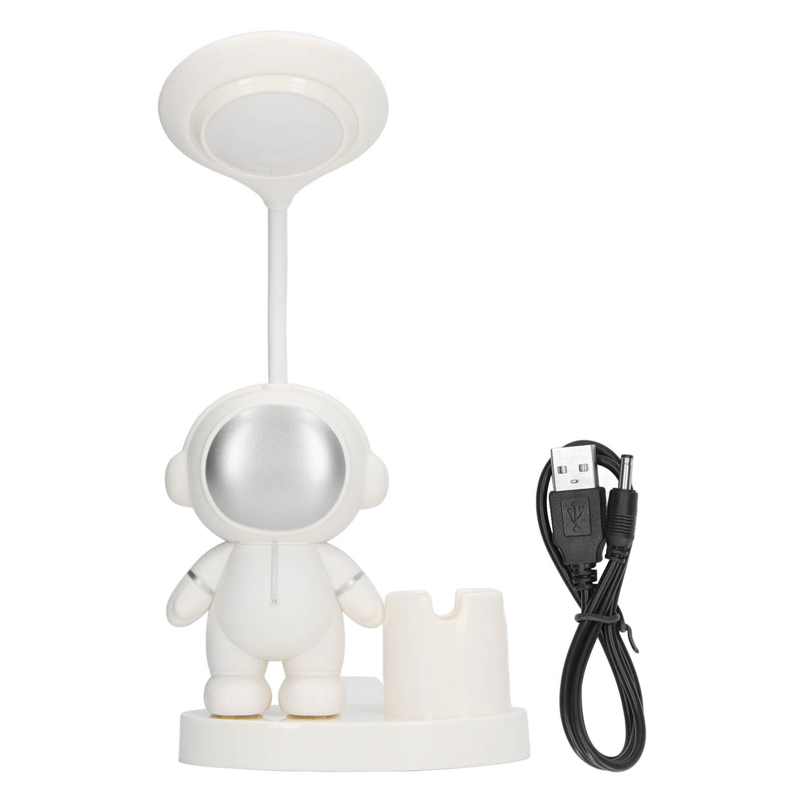 Wiederaufladbare, Astronautenförmige Schreibtischlampe Mit Stifthalter Und Anspitzer, Weiß, Für Schlafzimmer Und Studentenwohnheim