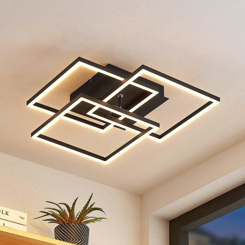 [gebraucht] B-ware Lindby Deckenleuchte Deckenlampe Led Qiana Schwarz Satin Fernbedienung Dimmbar