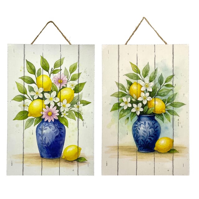Bedruckte Leinwand-gartenwanddekoration – Blumendesign In Blau Und Gelb
