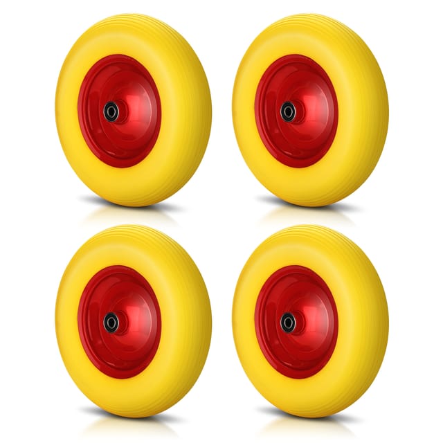 Wolketon 4x Ersatzrad Schubkarrenrad Schubkarre Rad Reifen Vollgummi Felge 4.80/4.00 Max 200kg Mit Achsbohrung 20mm (1 Rad + Achse), Gelb