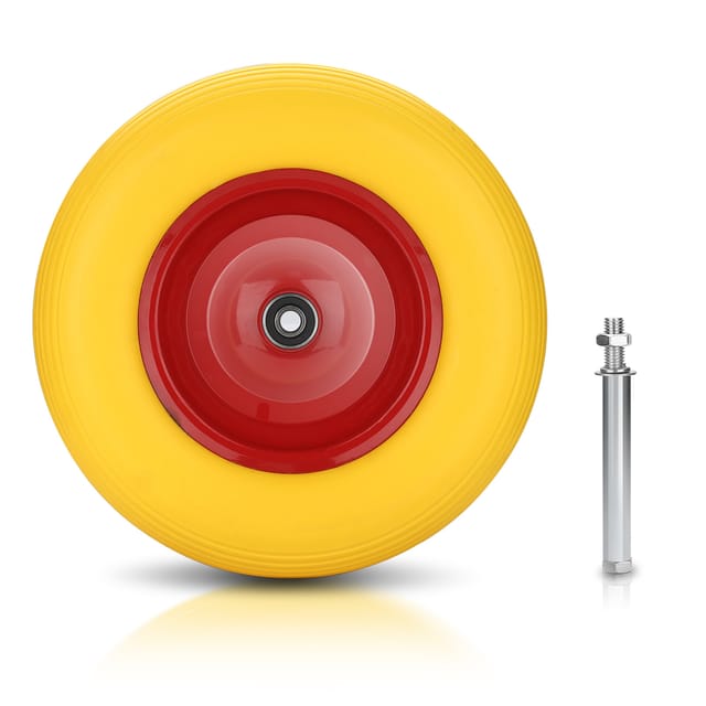 Jiubiaz Ersatzrad Schubkarrenrad Schubkarre Rad Reifen Vollgummi Felge 4.80/4.00 Max 200kg Mit Achsbohrung 20mm (1 Rad + Achse),gelb