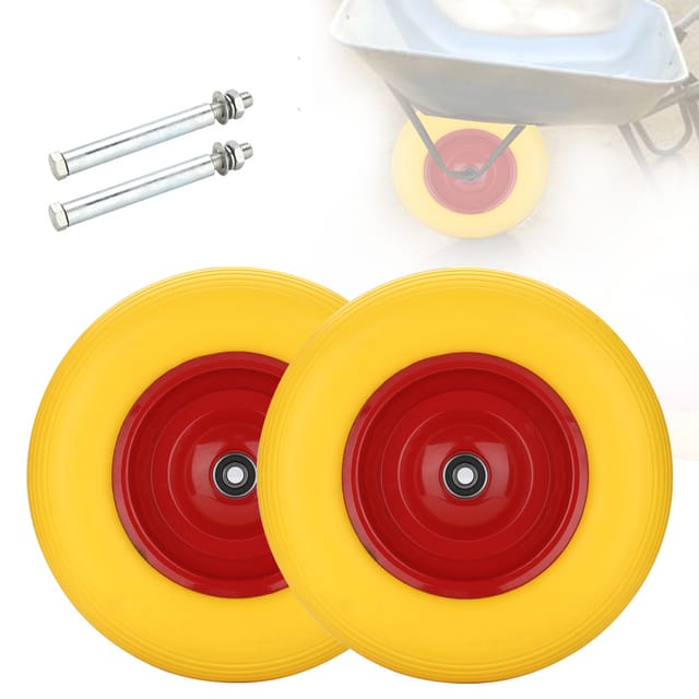 Jiubiaz 2x Ersatzrad Schubkarrenrad Schubkarre Rad Reifen Vollgummi Felge 4.80/4.00 Max 200kg Mit Achsbohrung 20mm (1 Rad + Achse),gelb
