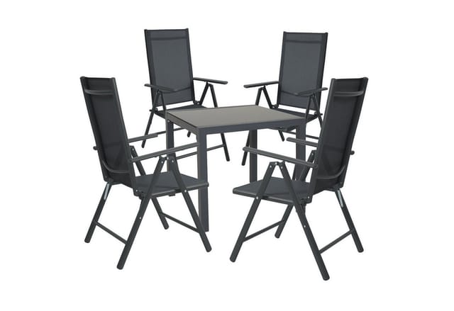 Svita Set Gartentisch 4 Stühle Hochlehner Klappbar Campingstuhl Metall Anthrazit