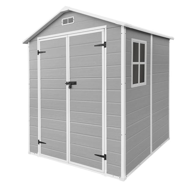 Ecd Germany Gartenhaus Wetterfest 2,3m², Kunststoff Gerätehaus Mit Boden & Satteldach, 151x182x220 Cm, Hellgrau, Geräteschuppen Mit Fenster Doppeltüren Belüftung, Gartenschuppen Outdoor Aufbewahrung
