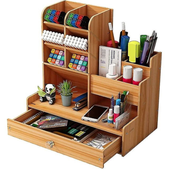 Oem – Schreibtisch-organizer Aus Mdf-laminat – Großes Fassungsvermögen Mit Schublade – Aufbewahrung Für Stifte, Scheren Und Kleinteile – Kirschrot B17