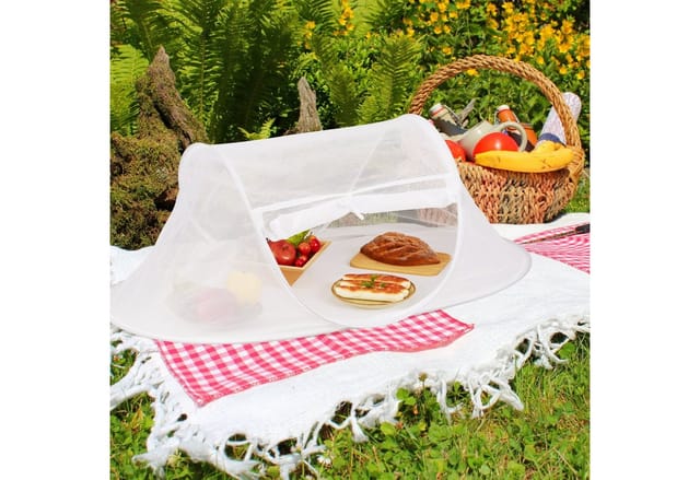 Relaxdays - Fliegenhaube Lebensmittel, Faltbare Abdeckhaube Für Obst, Kuchen, Hbt: 40x110x58 Cm, Pop-up, Obsthaube, Weiß