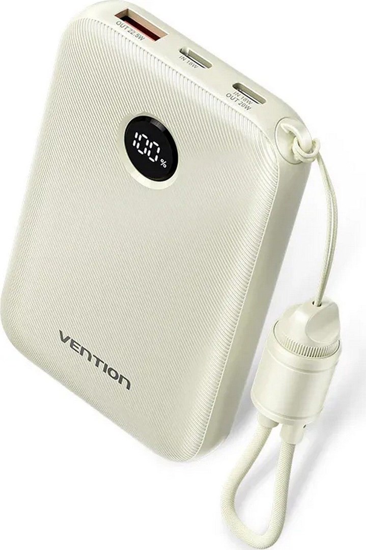 Powerbank Vention 10000mah 2 X Usb-c 1x Usb-a Z Wyświetlaczem 22,5w Beżowy