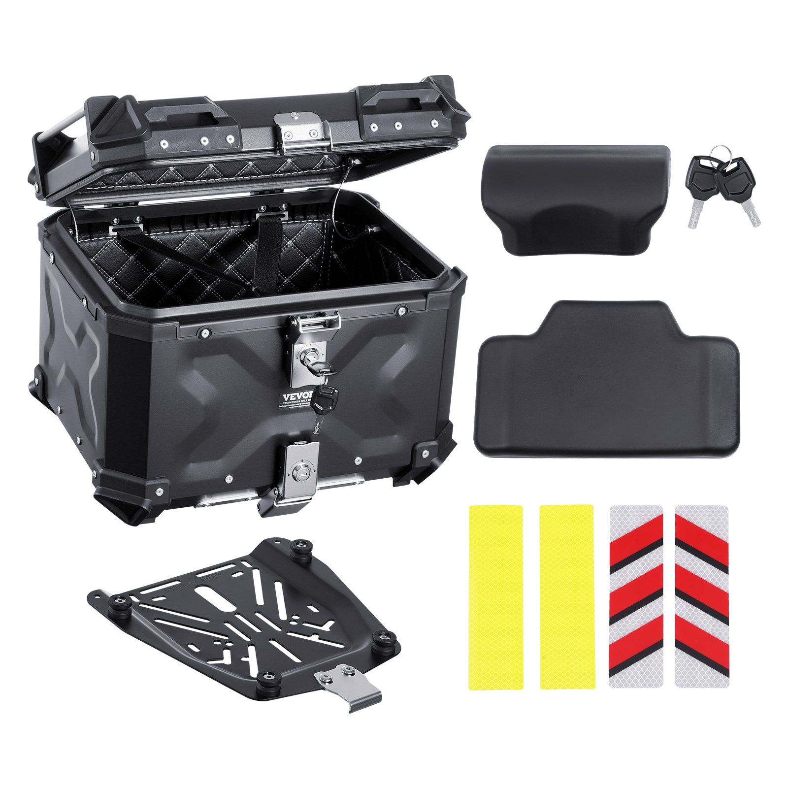 Vevor Motorrad-topcase, 55 L, Aluminium, Lederfutter, Wasserdicht, Abnehmbar, Abschließbar, Schwarz-b, 45 L-a