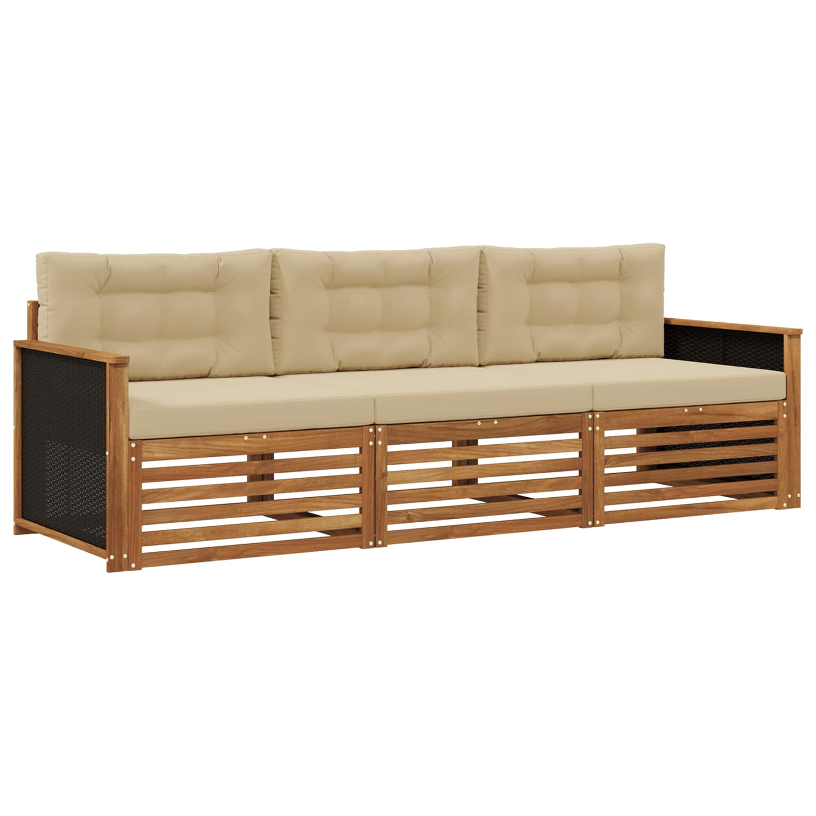 Outdoor-sofagarnitur 3 Stk. Natur Und Beige Polyester Vidaxl
