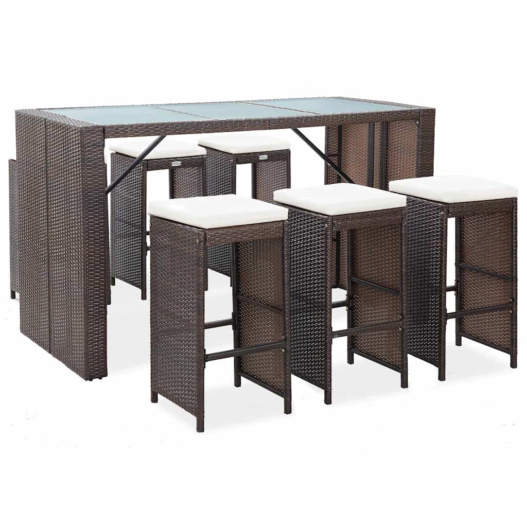 7-tlg. Gartenbar-set Mit Auflagen Poly Rattan Braun Vidaxl