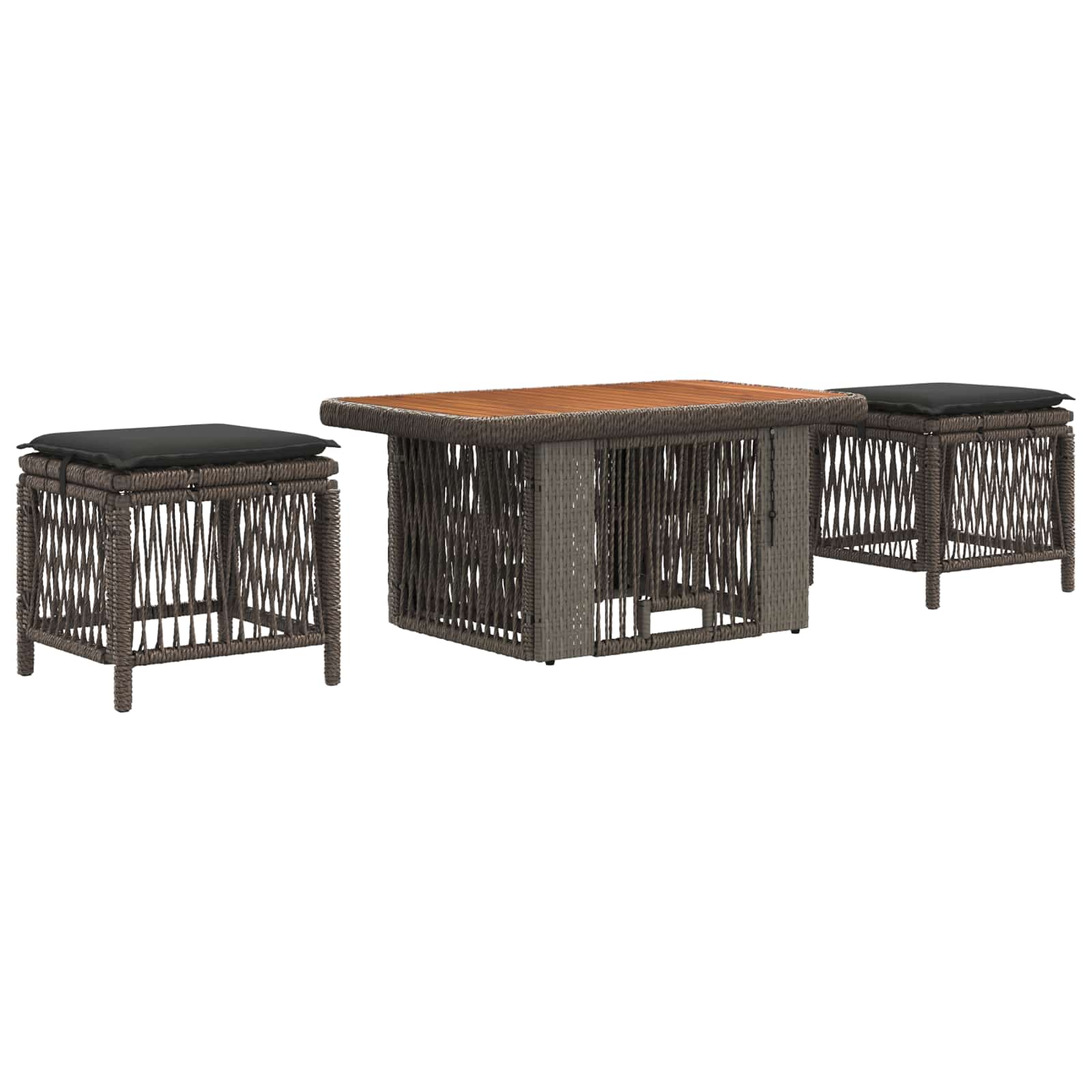 Garten Essgruppe 3 Stk. Grau Und Dunkelgrau Poly-rattan Vidaxl