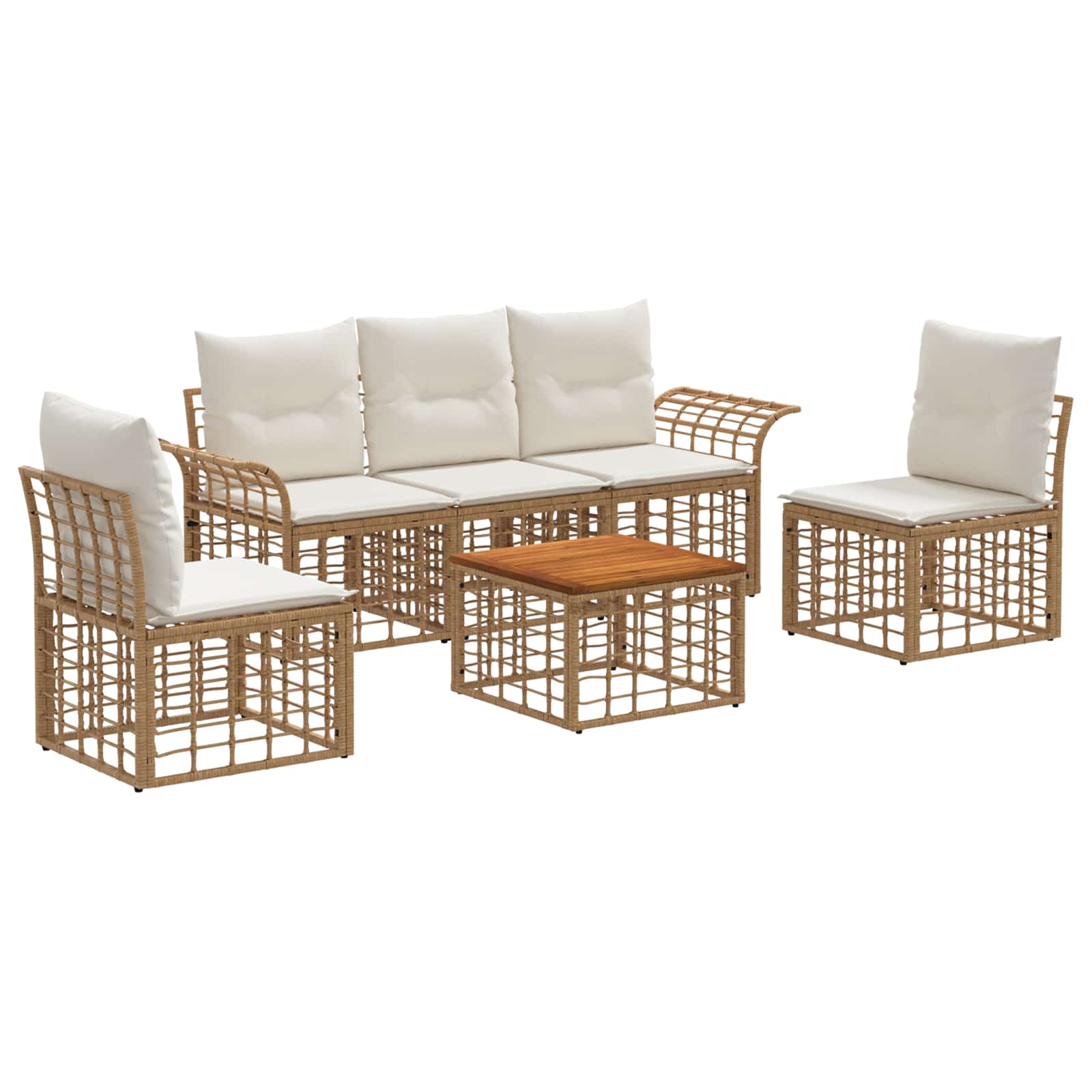 Outdoor-sofagarnitur 6 Stk. 5-sitzer Natur Und Cremeweiß Vidaxl